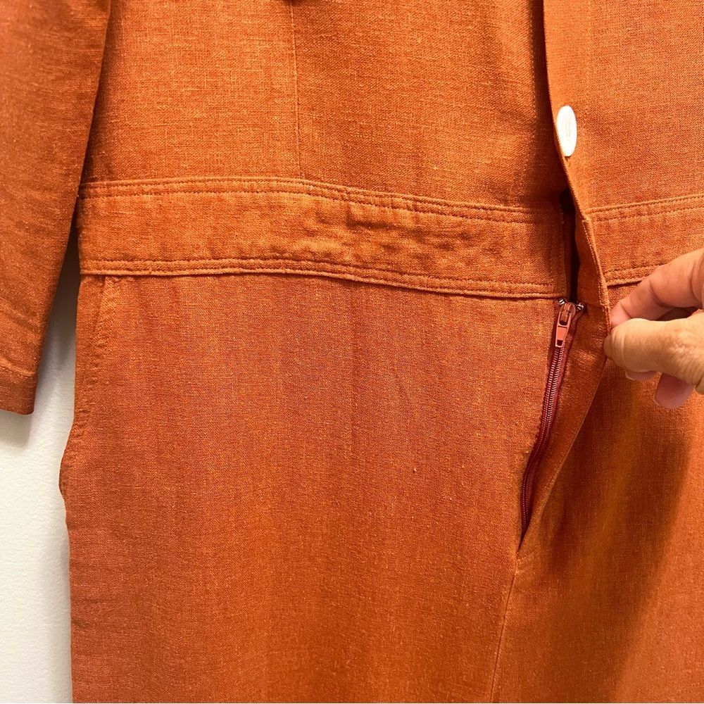 Christy Dawn Linen Painter Jumpsuit Long Sleeve in Rust Size L - Picture 8 of 13
